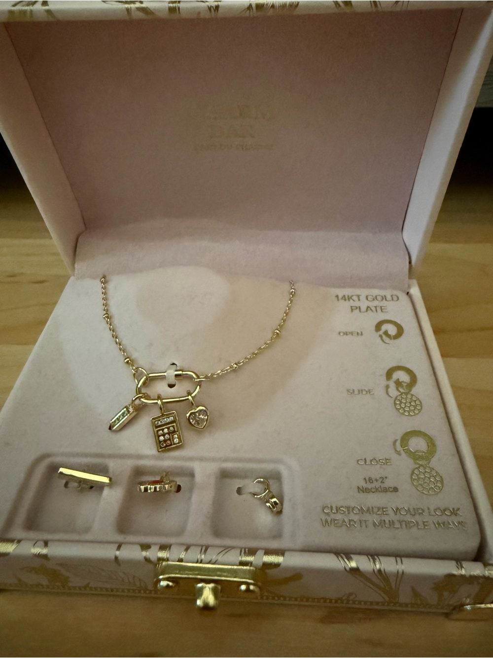 Kids 14KT Gold Plate Charm Necklace with Phone & Heart Charms
